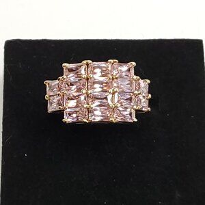 Sterling Silver Goldtone Pink CZ Ring 6 Multi Stone Cluster Cocktail SETA